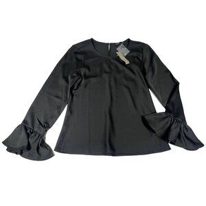 J Crew Black Satin Blouse Small NWT Ruffle Sleeve Silky Top Womens